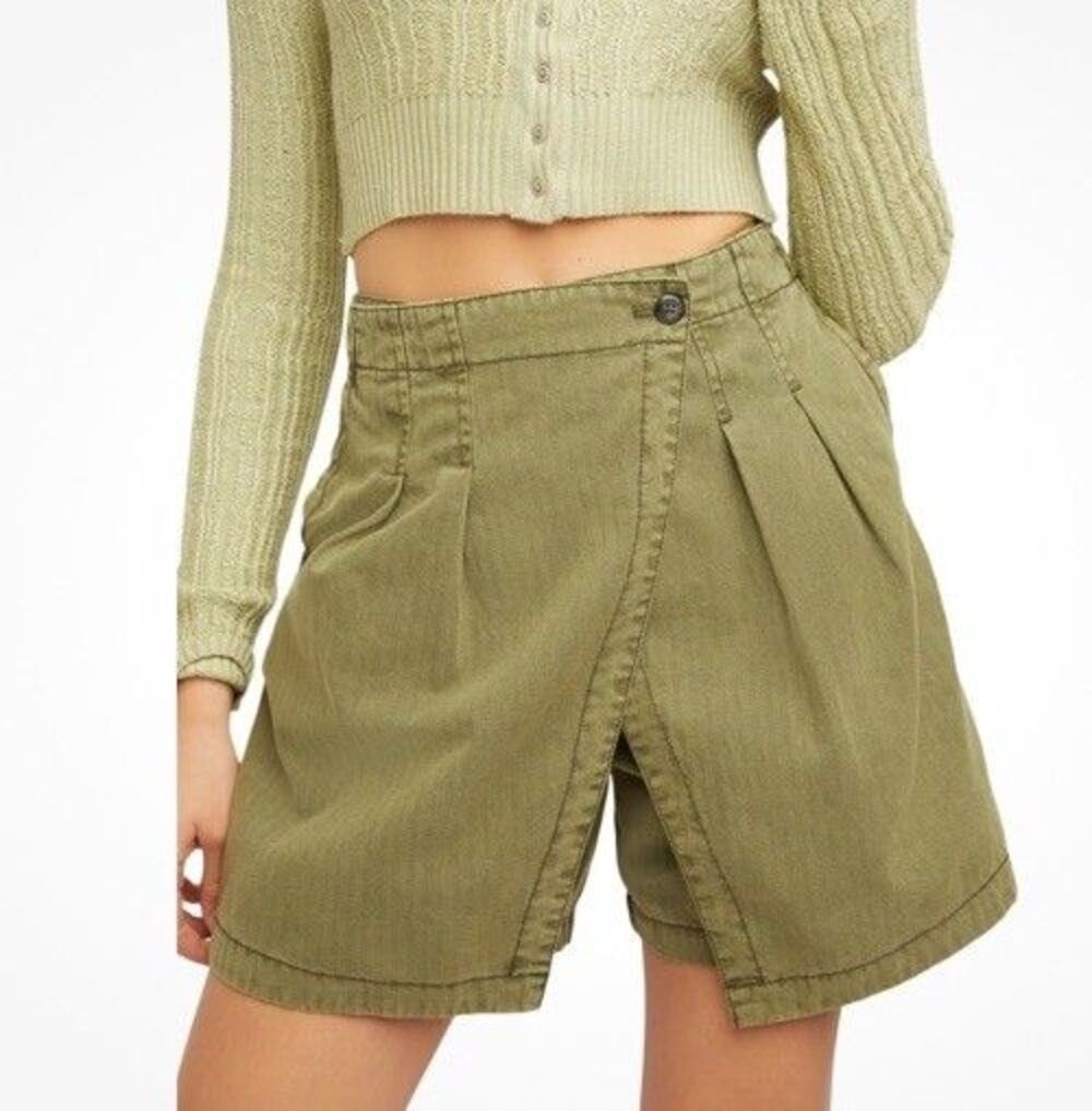 Free People Womens Shorts Skort XS (runs big) Pleated Olive Green Retro Cotton